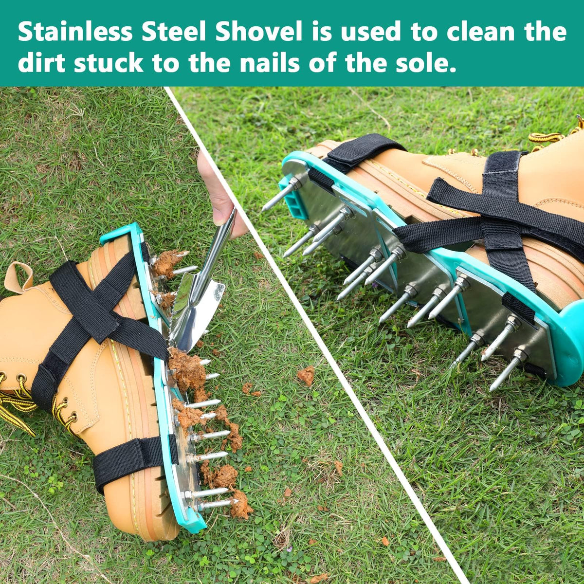 DenForste green lawn aerator shoes designed for lawn care