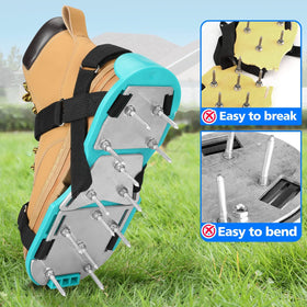 DenForste aerator shoes show heavy-duty spikes for soil channels