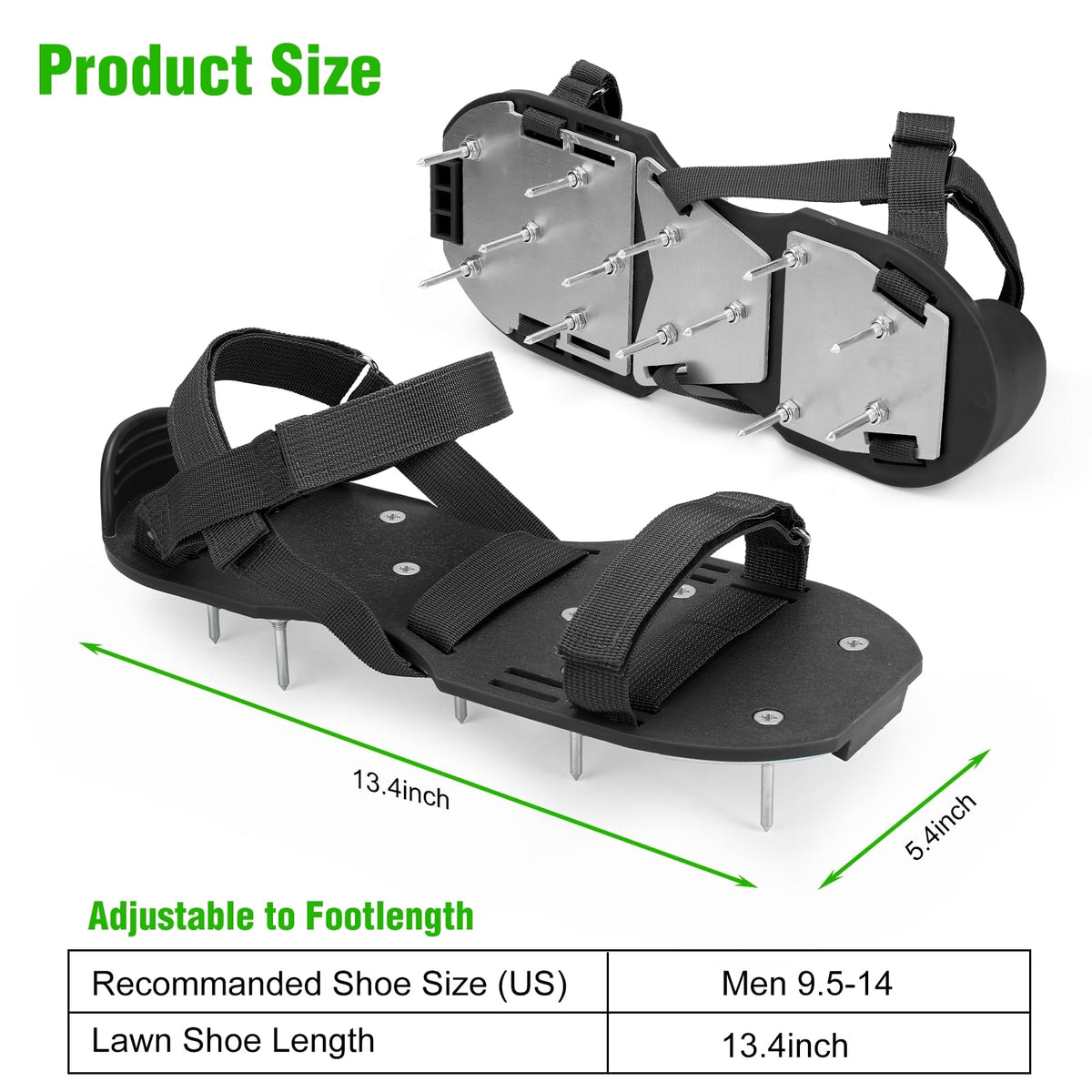 DenForste lawn aerator shoes with adjustable heel straps for secure fit.