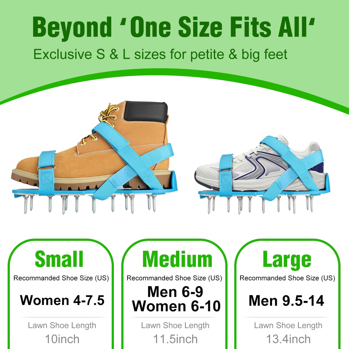 DenForste lawn aerator shoes in action on grass for easy aeration