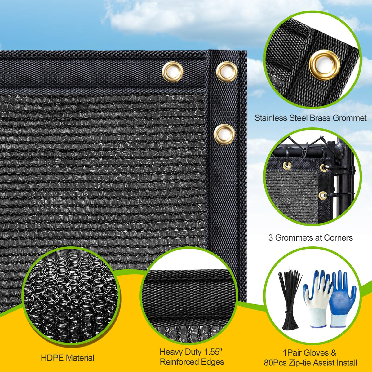 DenForste screen edge with reinforced brass grommets for secure mounting