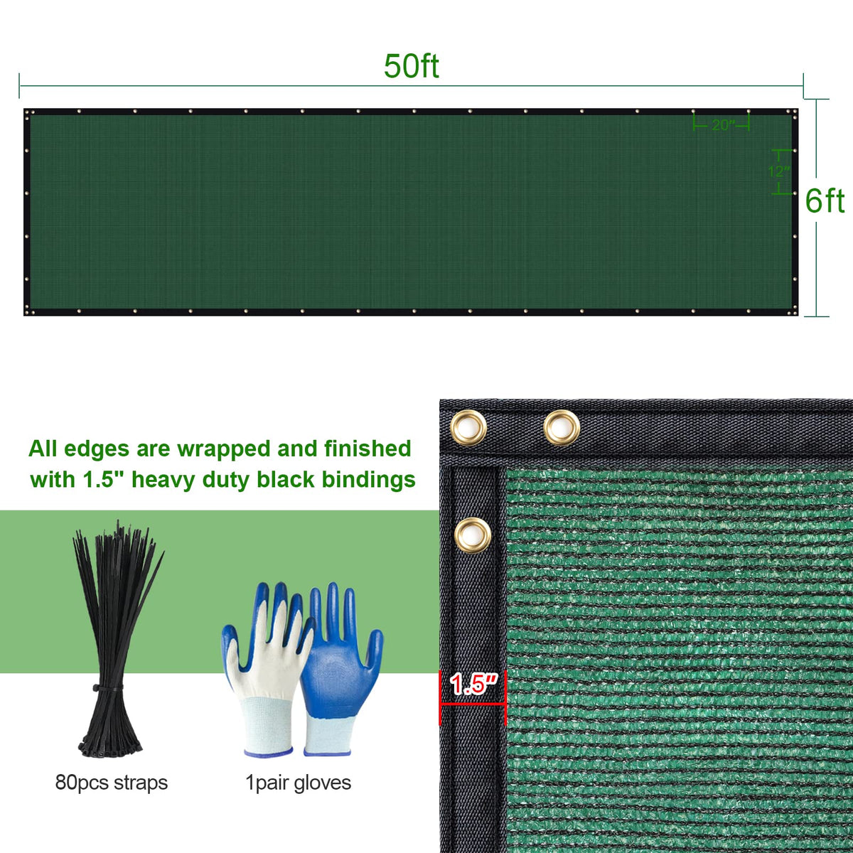 DenForste 220GSM HDPE mesh provides UV protection and privacy.