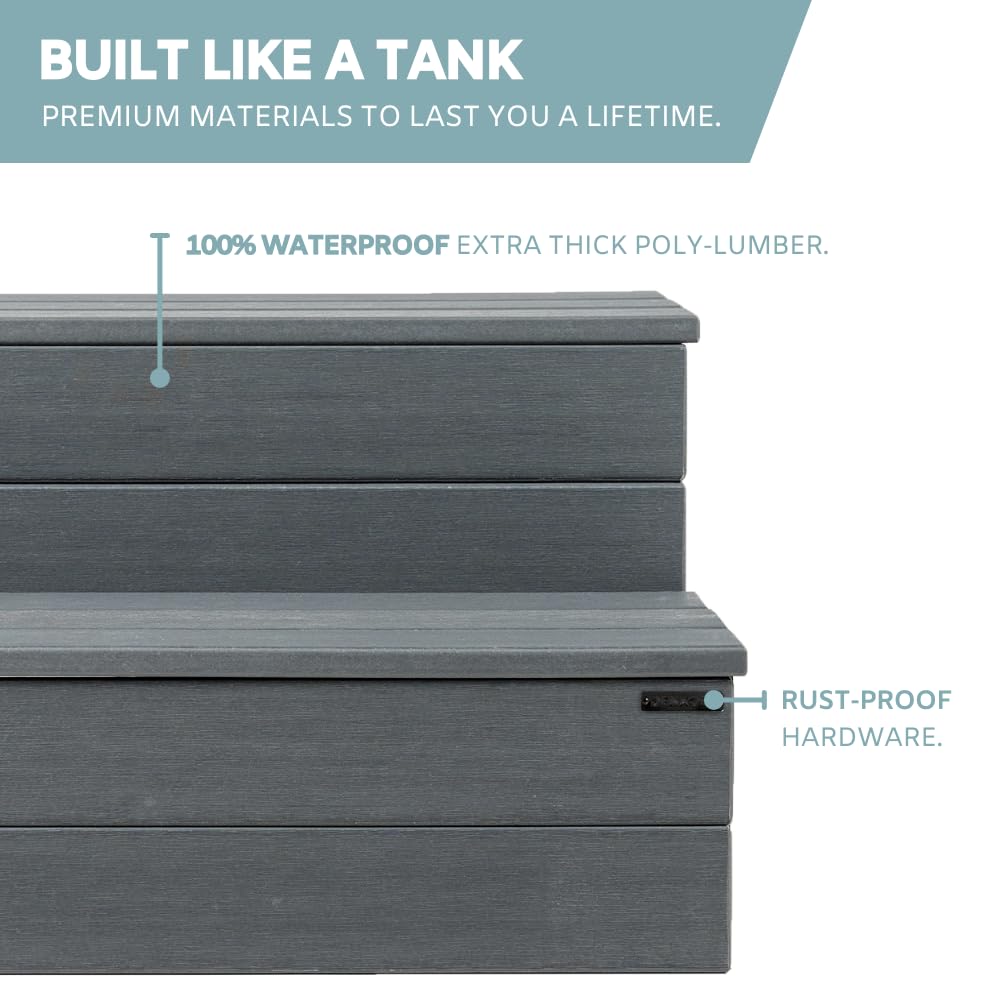 DENKOE hot tub steps wood-like plastic finish blends with outdoor spaces