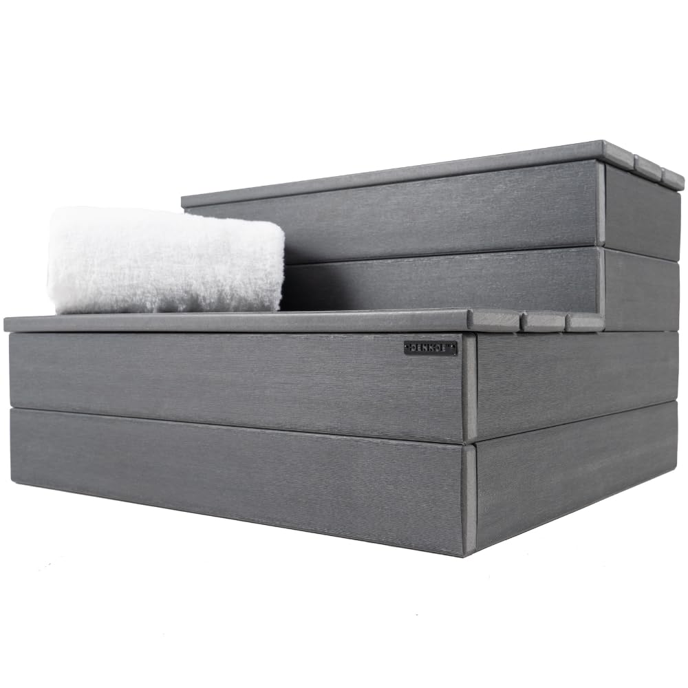 DENKOE hot tub steps with wood-look finish for durable outdoor use