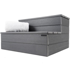 DENKOE hot tub steps with wood-look finish for durable outdoor use
