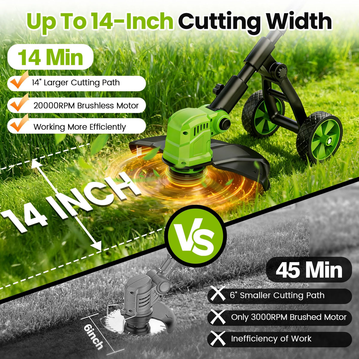 Denqir 3-in-1 trimmer in action with adjustable head for versatile yard care