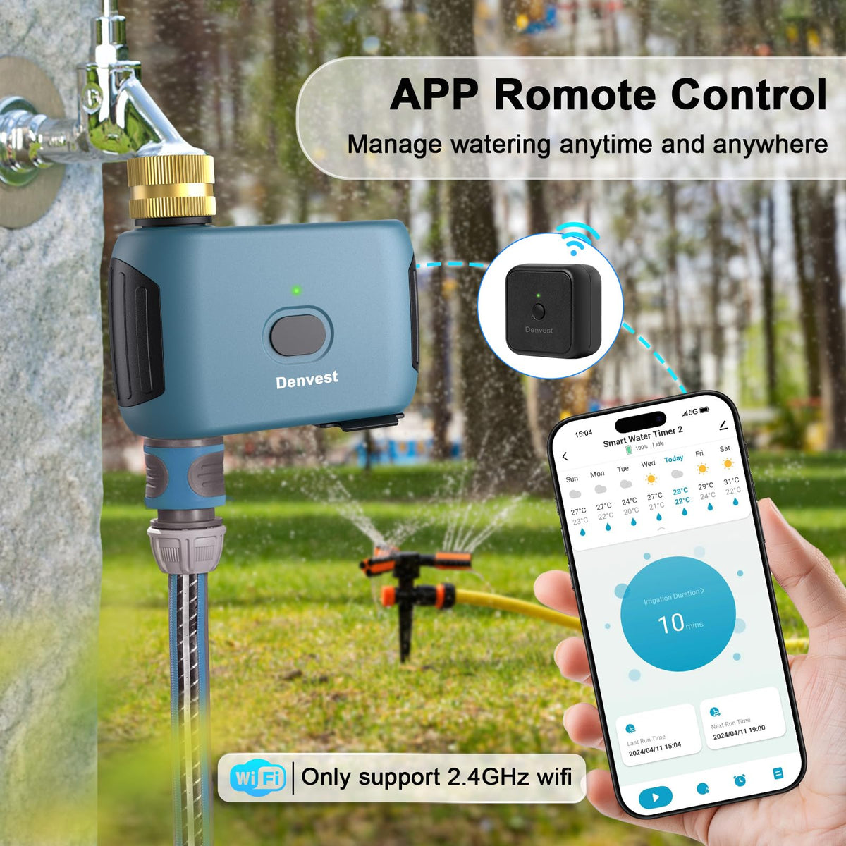 Denvest WiFi hub connects to timer for multi device irrigation setup