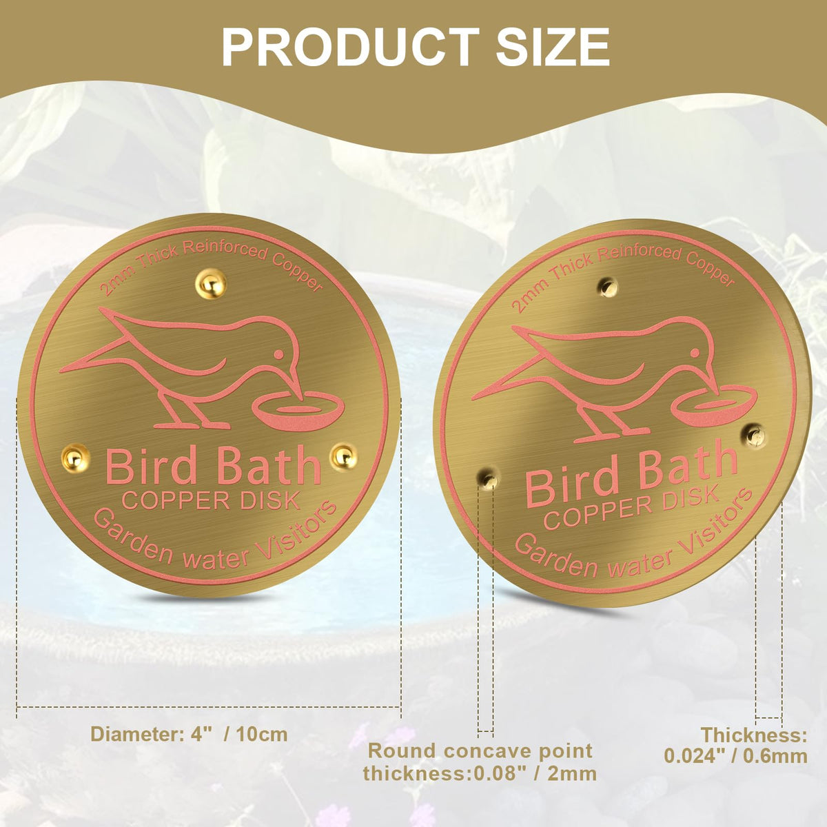 Denwwico four-piece copper disk set protects multiple bird baths and stations.