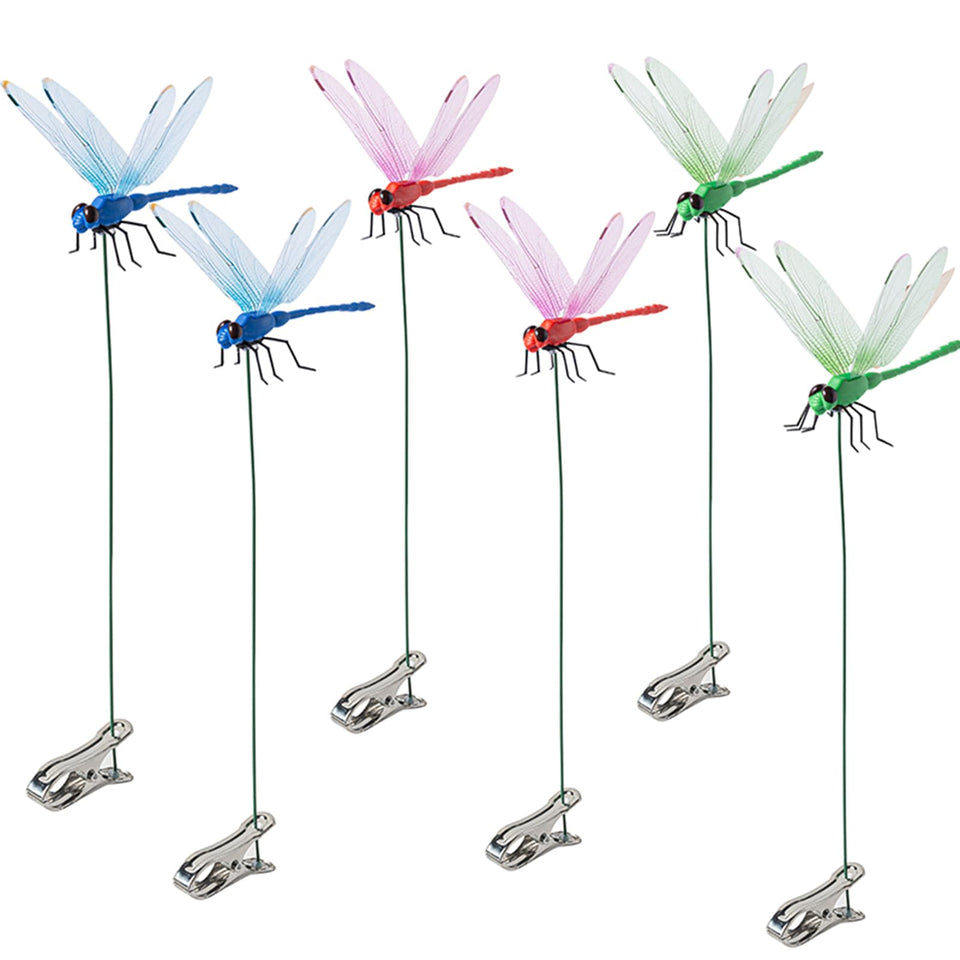 DEPHILA dragonfly clip stake red adds color and decorative charm to gardens.