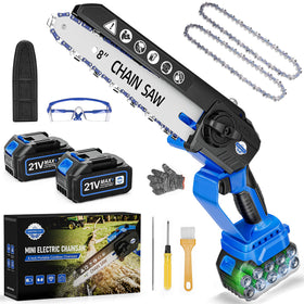 DEPNC mini chainsaw 8-inch front view for one-handed cutting convenience