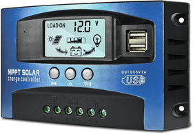 Depvko 100A MPPT controller front view with display panel for easy monitoring.