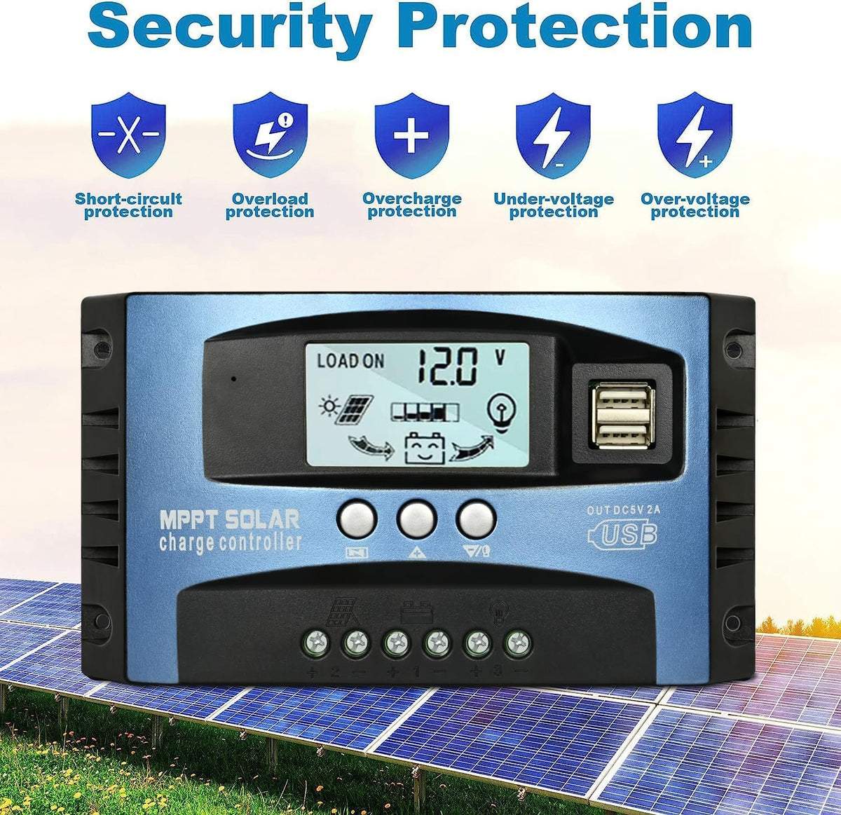 Depvko MPPT solar panel connection with 12V/24V auto-detection.
