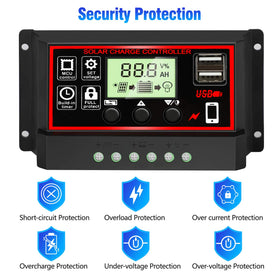 Depvko 30A solar charge controller 3-stage PWM feature shown on screen.