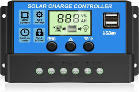Depvko upgraded 30A solar charge controller front view for easy mounting in home solar systems.