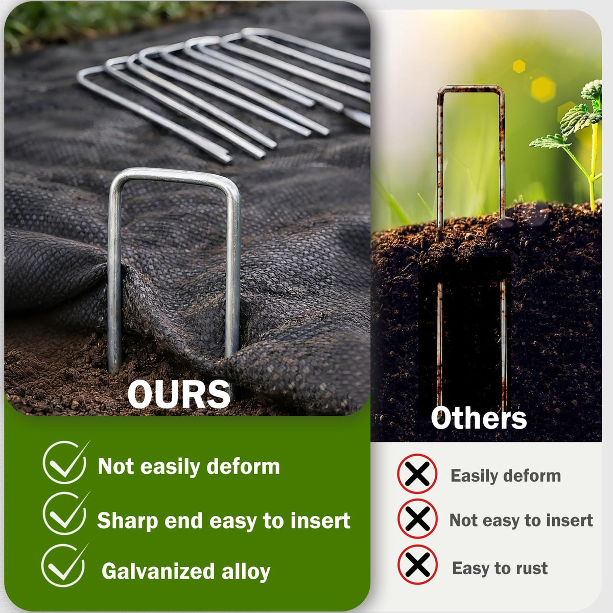 Deritec easy-installation beveled ends help penetrate turf quickly.