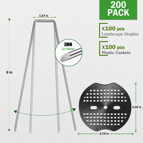 Deritec landscape stake with plastic gasket buffer improves fabric stability during install.