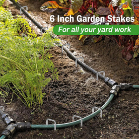 Deritec stakes for tents, trellises, and irrigation tubes to anchor installations.