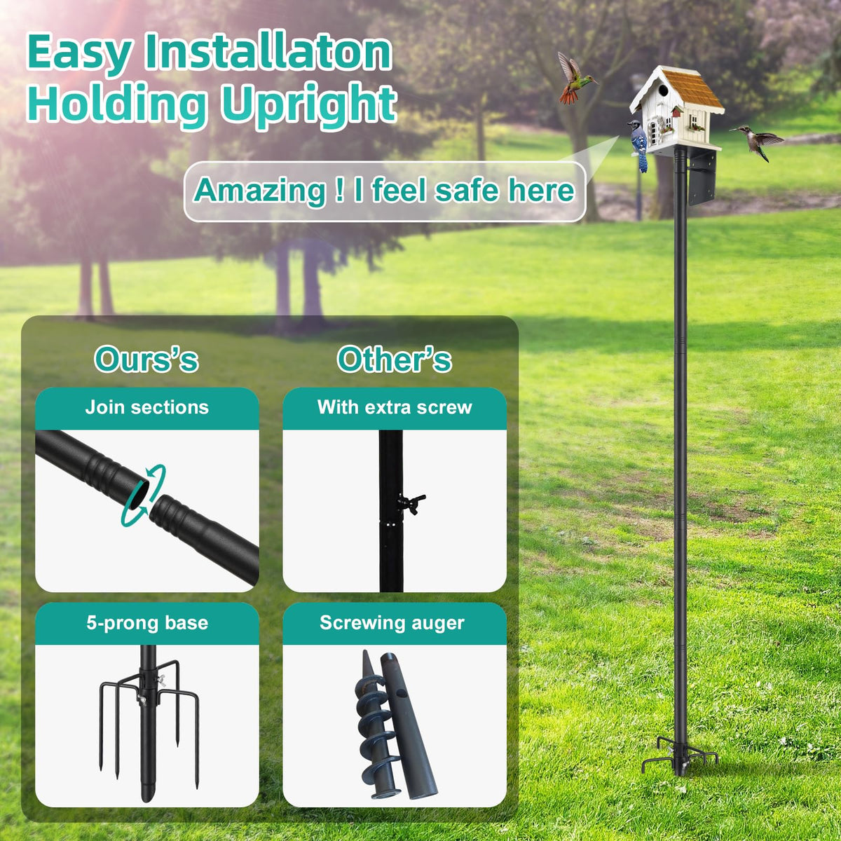 DEROFIT heavy-duty 5-prong base anchors securely into soil.