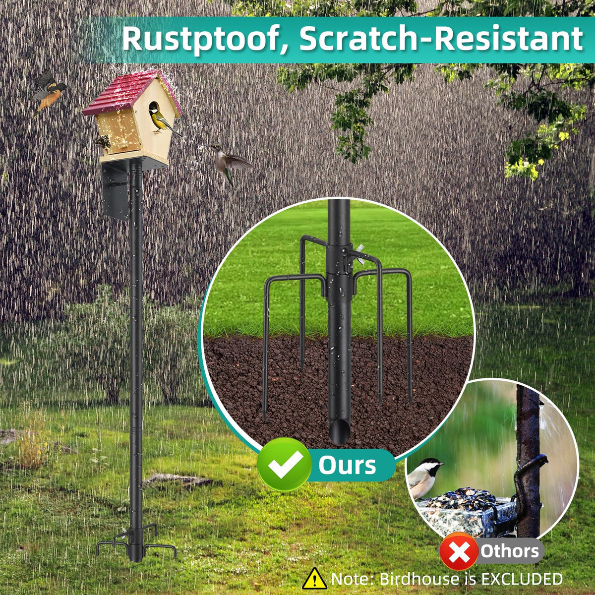 DEROFIT three-way mounting options for ground, wall, or tree connections.