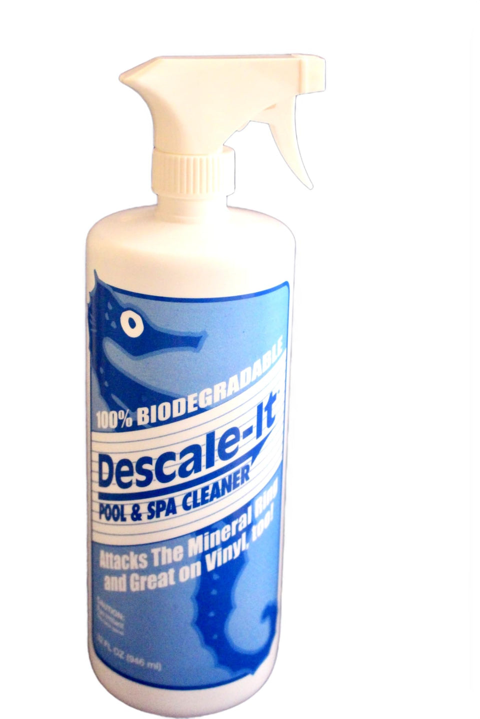 Descale-It Pool & Spa Cleaner bottle ready for at-home pool maintenance