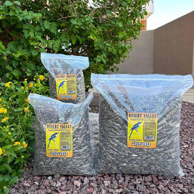 Hand-packed Desert Valley seed bag closeup showing freshness.