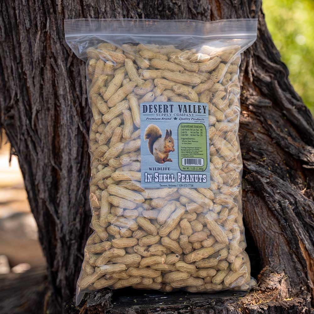 Desert Valley Supply raw peanuts in-shell attracting squirrels and birds