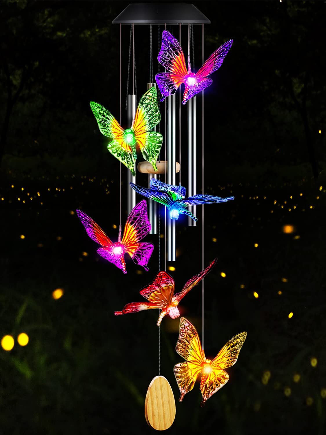 DesGully Butterfly Solar Wind Chimes with panel light brighten outdoor evenings
