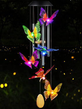 DesGully Butterfly Solar Wind Chimes with panel light brighten outdoor evenings