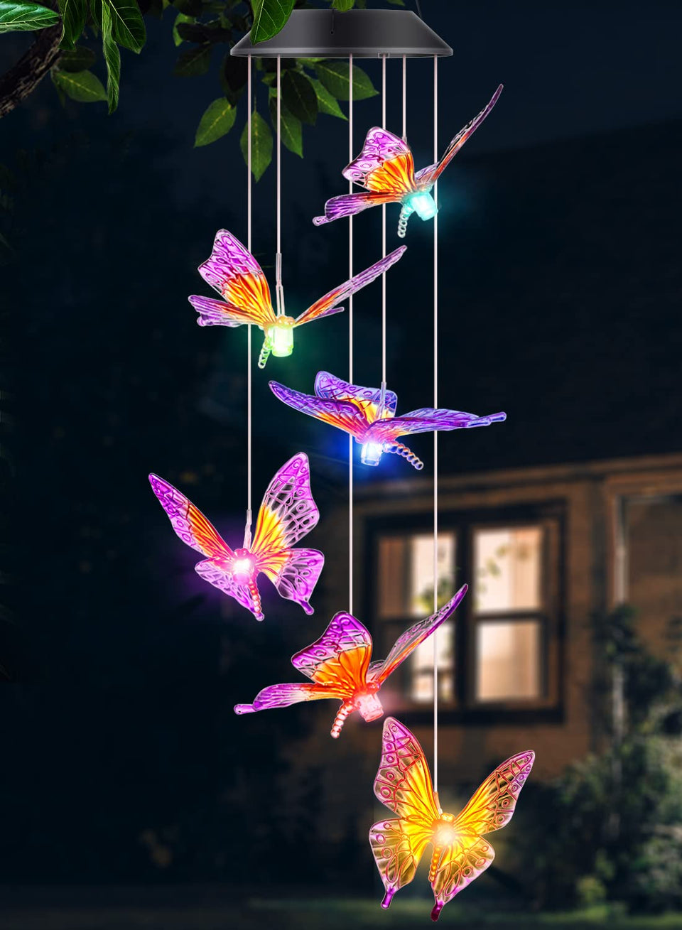 DesGully Butterfly Wind Chime with color-change glow for cozy outdoor evenings.