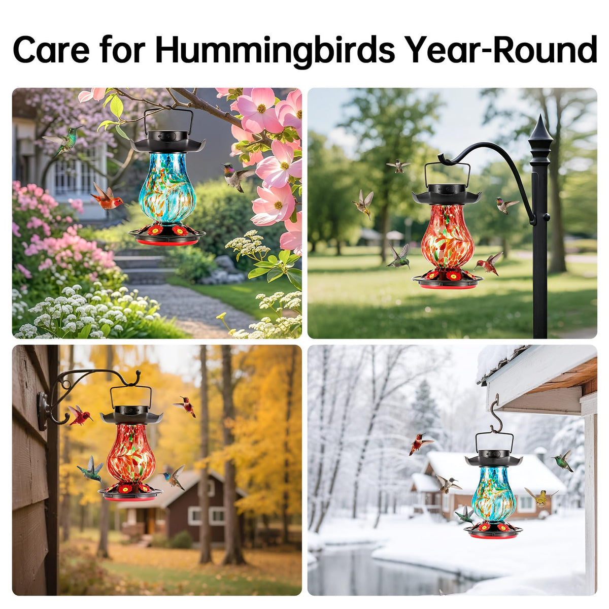 DesGully hand-blown glass feeder adds elegant artistry to outdoor decor.
