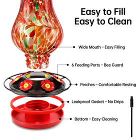 DesGully hummingbird feeder shows six feeding ports for multiple birds.