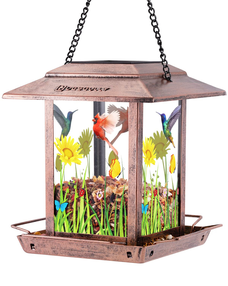 DesGully solar bird feeder for outdoor hanging attracts birds in your yard.