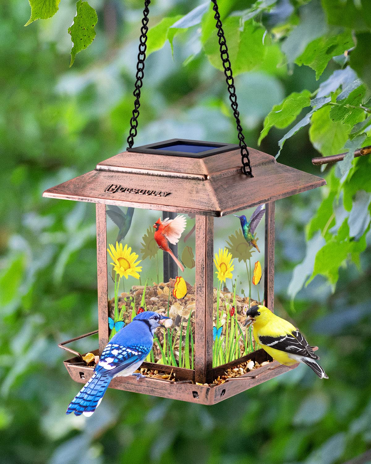 Thick hanging chain on DesGully feeder supports up to 30 lbs.