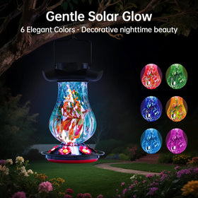 DesGully solar hummingbird feeder LED color cycle adds night time ambiance for birdwatching.
