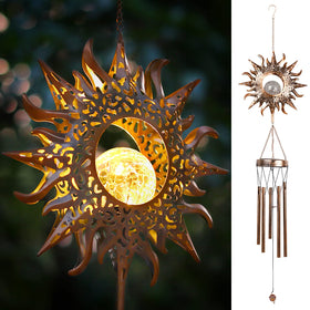 DesGully Solar Wind Chimes glow from crackle glass ball for cozy outdoor ambiance