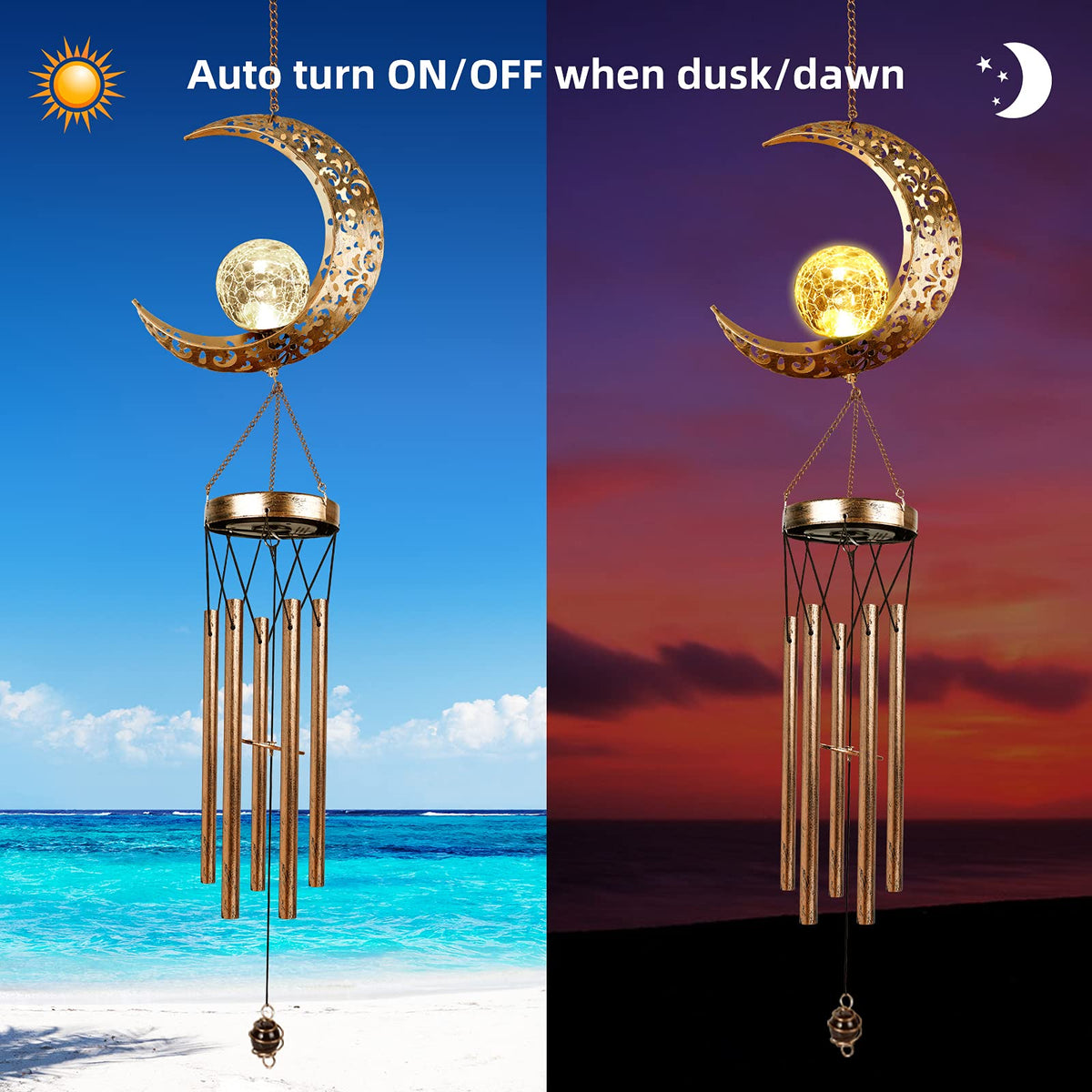 DesGully Solar Wind Chimes with weatherproof nylon cord withstand outdoors