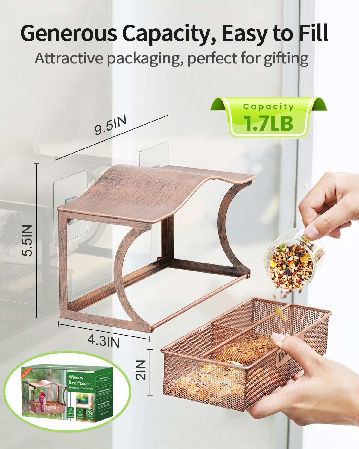 DesGully window bird feeder shows easy mounting hooks and cards setup.