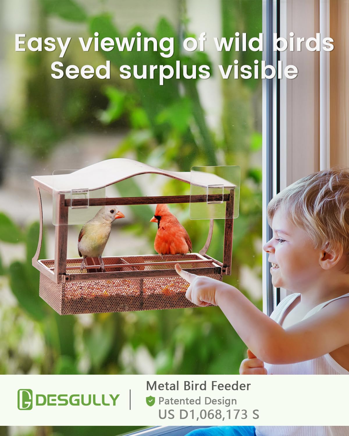DesGully window bird feeder metal tray removable for easy refills.