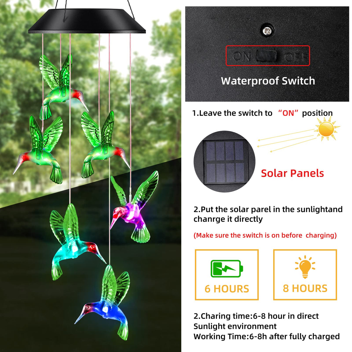 DesGully hummingbird wind chime enhances yard decor with charm.
