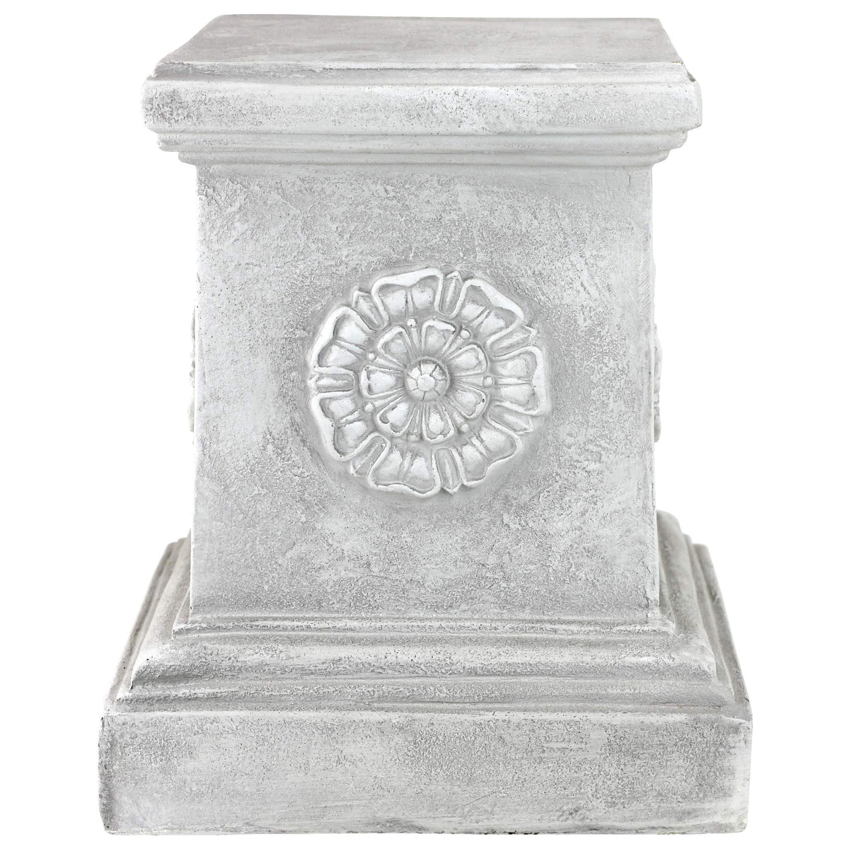 Design Toscano antique stone finish complements English garden decor.