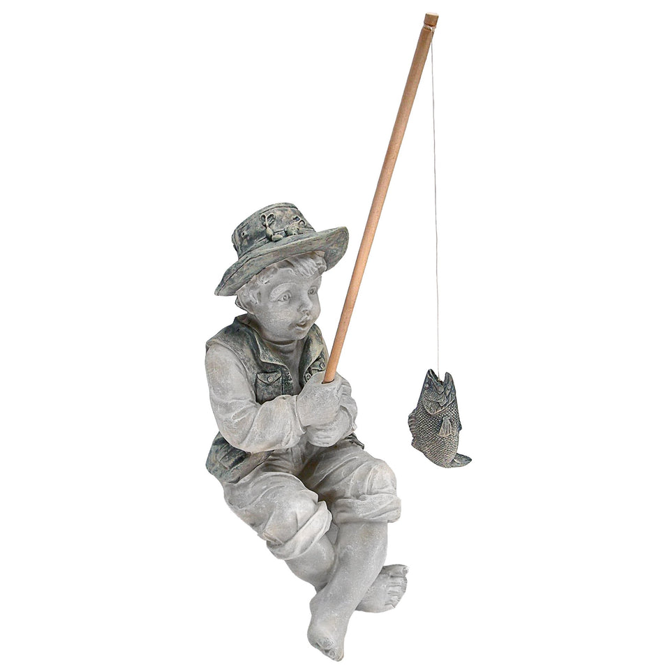 Design Toscano Frederic the Little Fisherman Avignon front view statue for nostalgic garden charm.