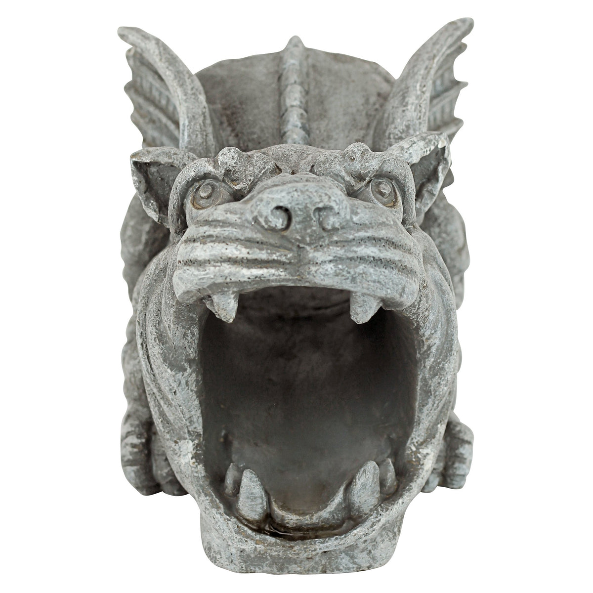 Design Toscano Roland Gargoyle water diverter adds Gothic charm while guiding rain.