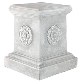 Design Toscano rosette plinth base elevates statues on a 13-inch tall pedestal.