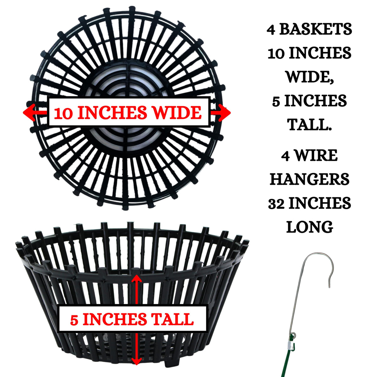 DESQUIGGLE black plastic hangers included for secure outdoor mounting.