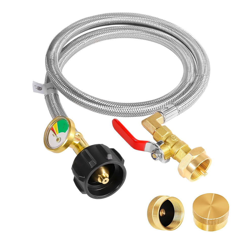Detoypapa propane refill adapter with 3ft hose and gauge for safe transfers