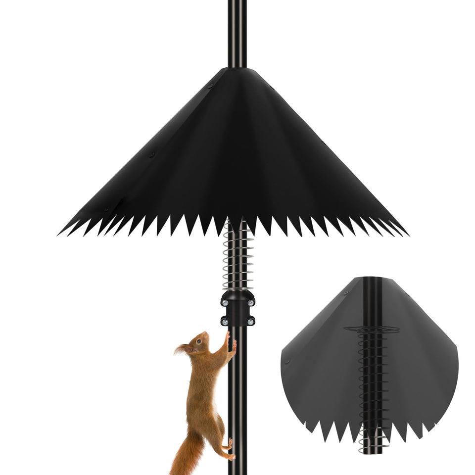 Detoypapa Squirrel Baffle on a bird feeder pole blocks climbs for birds