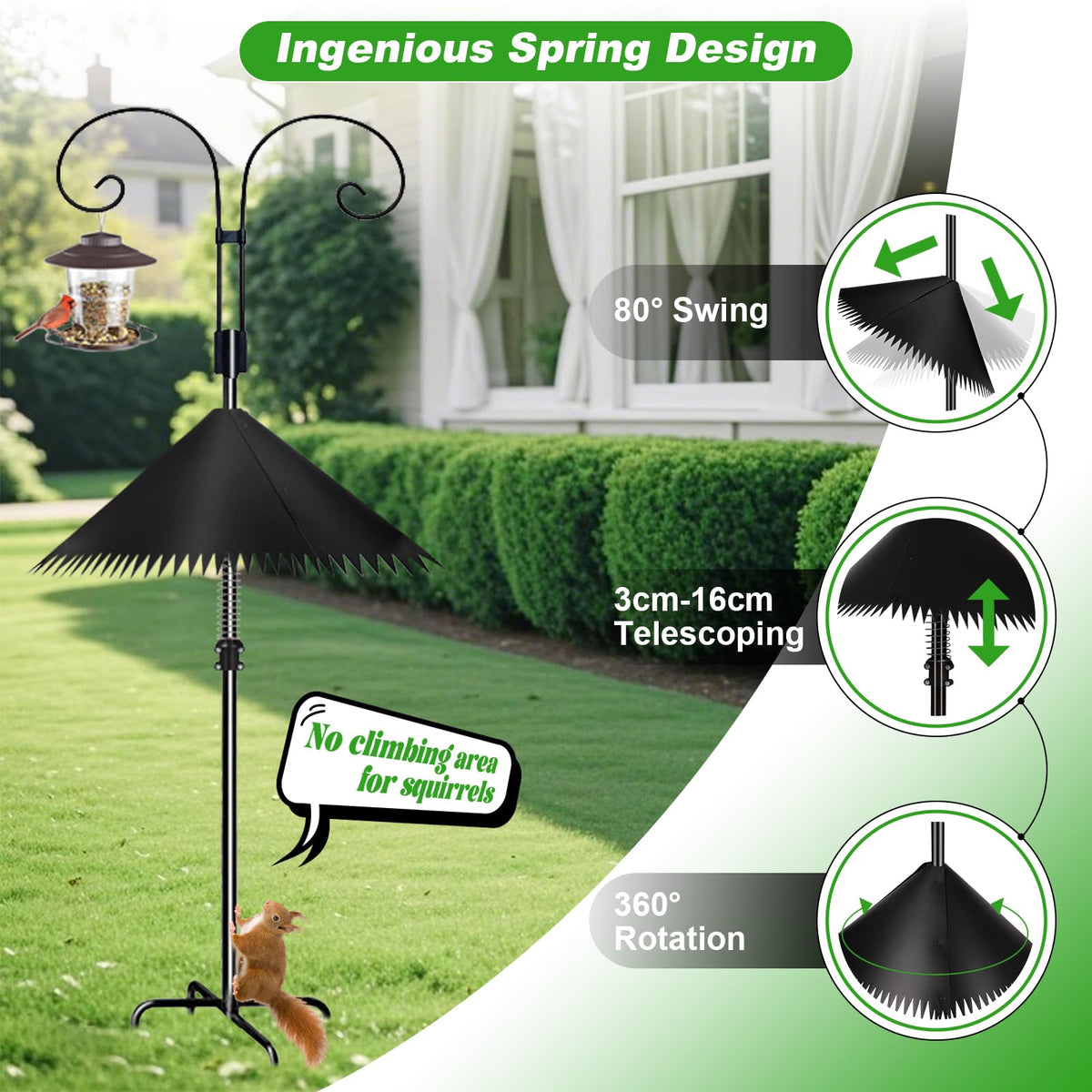 Detoypapa squirrel cone guard deters jumps on outdoor feeder pole