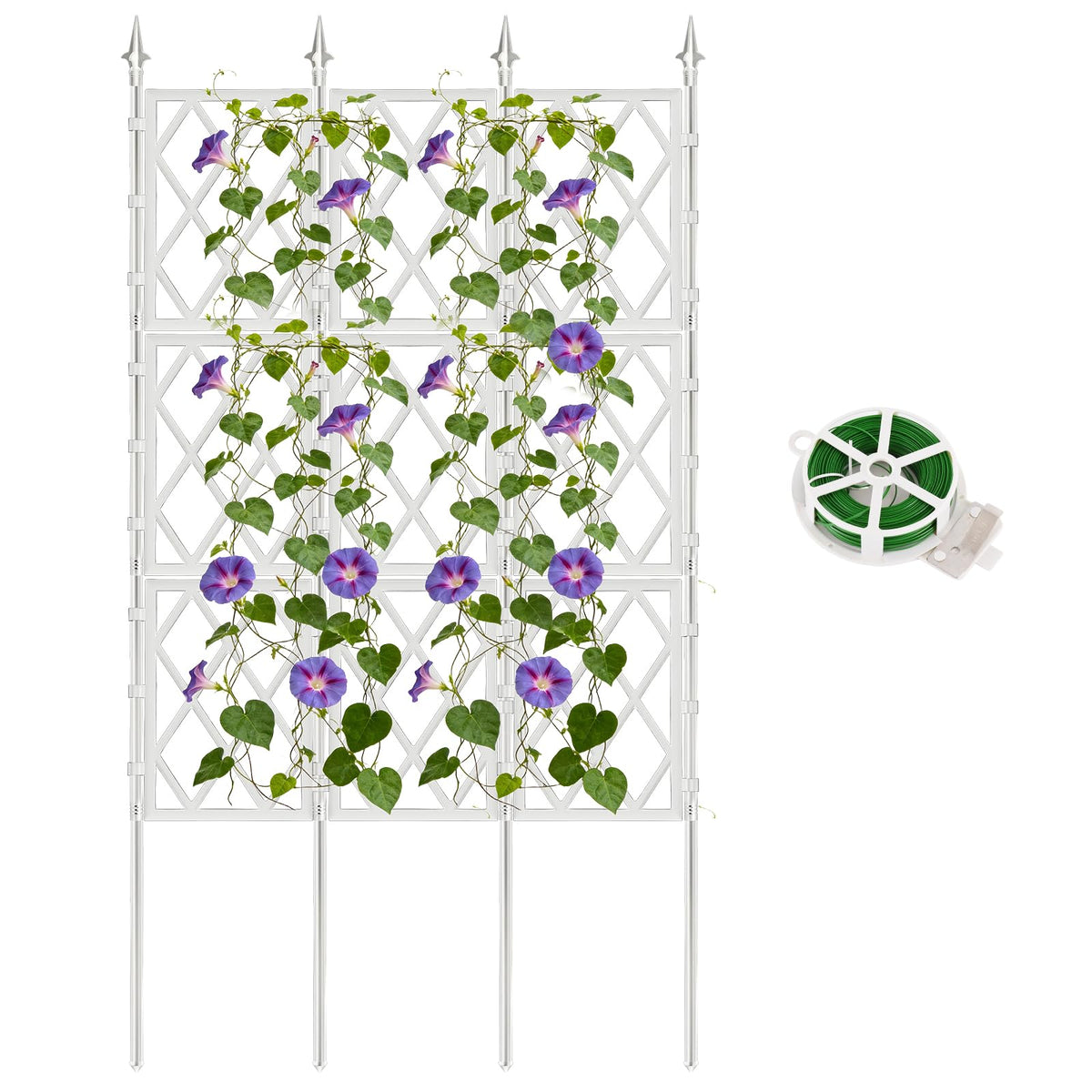 DEVISEFUN 5.25ft arch trellis supports climbing plants with a sturdy white iron frame.