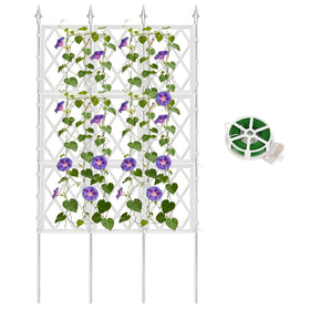 DEVISEFUN 5.25ft arch trellis supports climbing plants with a sturdy white iron frame.
