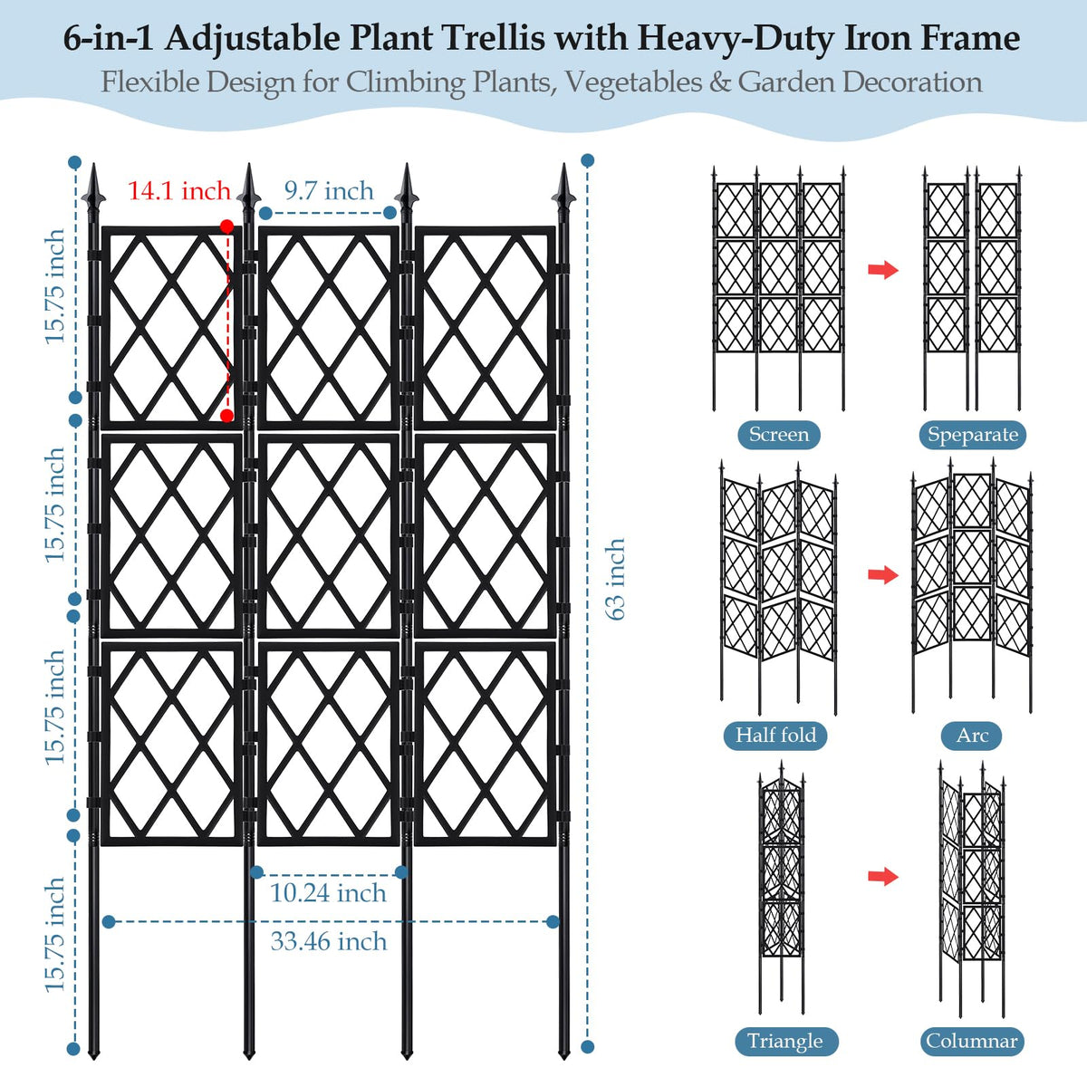 DEVISEFUN wall-mounted trellis provides sturdy vertical support for ivy and clematis.